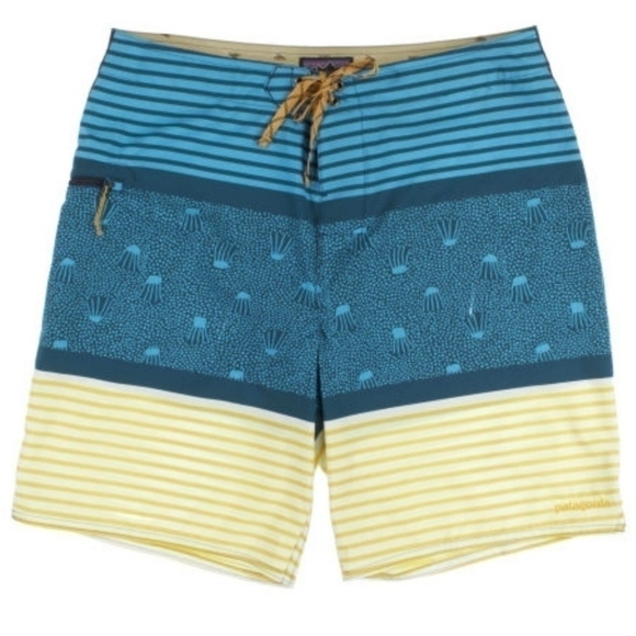 Patagonia Blue And Yellow Stretch Plaining Swim/Boardshorts Sz 32 (M) NWOT - Picture 2 of 15